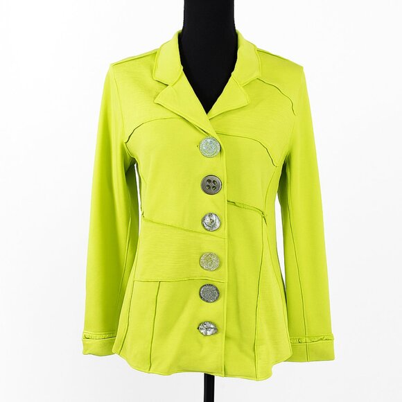 Neon Buddha Jacket Womens Small Green Asymmetrical Button Blazer Artsy - Picture 2 of 15